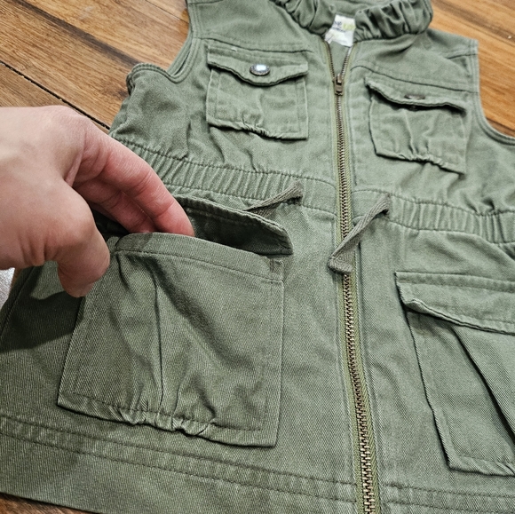 Genuine Kids From Oshkosh Army Green Zip Front Vest Dress 100% Cotton Size 3T - Picture 5 of 6